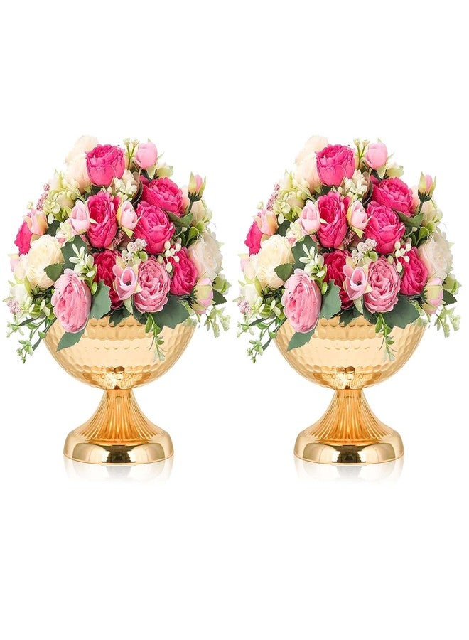 Kolnlala Metal Urn Vases for Centerpieces - 6.3" Tall Flower Pot Planters, Wedding Table Decor, Party Reception, Home Floral Arrangement (2, Gold) - Image 1